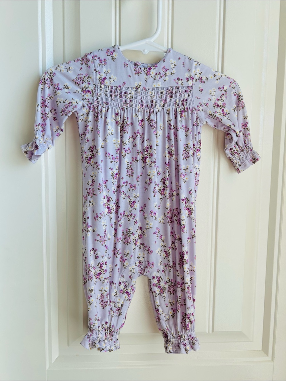 Angel Dear Lavender Floral Smocked One-Piece